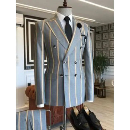 New Arrival Wide Stripe Men Suits Peaked Lapel Custom Made Slim Fit Tuxedo Masculino Blazer Prom Daily Wear 2 Pcs Jacket+Pants