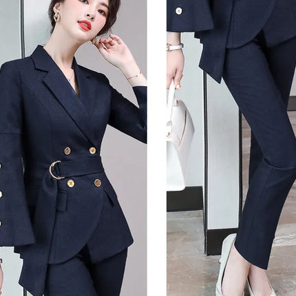 Double Breasted Women Suits Business Work Office Formal Pant Suits Female Elegant Blazer Sets Autumn Winter Clothes 2022 New