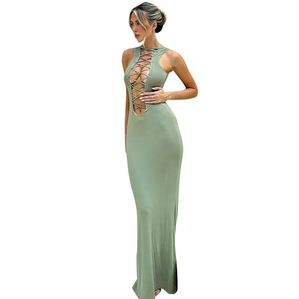 Women's Elegant Lace-up Cutout Slim Fit Dress