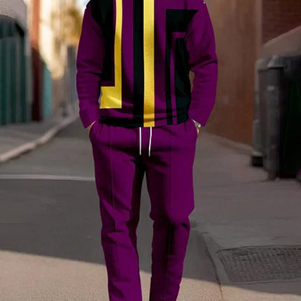 Fashion Men's Casual Sporty Round Neck Sweatshirt And Pants Two-piece Set