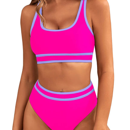 High Waisted Womens Bikini Sets Sporty Two Piece Swimsuits for Women Color Block High Cut Bathing Suits