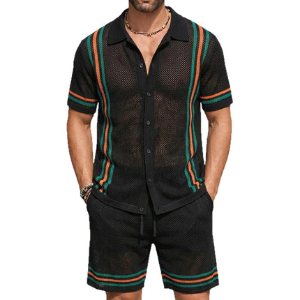 Men's Hollow-Out Short-Sleeve Knitted Sweater Set