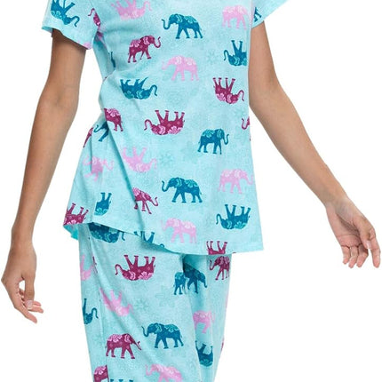 Womens Pajama Sets Cotton Pj Set Short Sleeve Top with Capri Pants Sleepwear 2 Piece Lounge Set