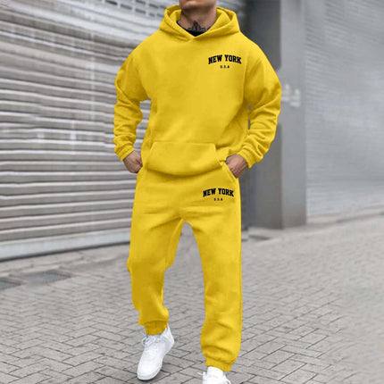 Mens Fleece-Lined Hooded Printed Sweatshirt And Hoodie Set