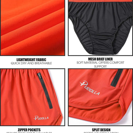Men’S Running Shorts 3 Inch Quick Dry Gym Athletic Workout Shorts for Men with Zipper Pockets