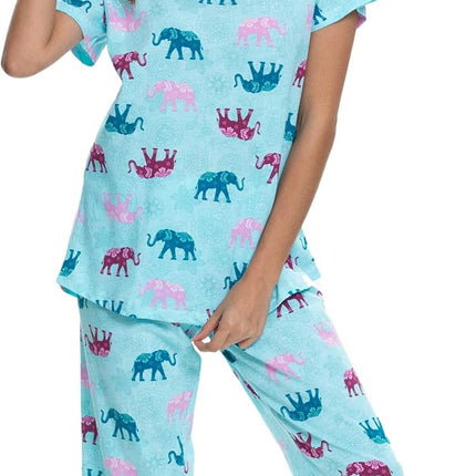 Womens Pajama Sets Cotton Pj Set Short Sleeve Top with Capri Pants Sleepwear 2 Piece Lounge Set