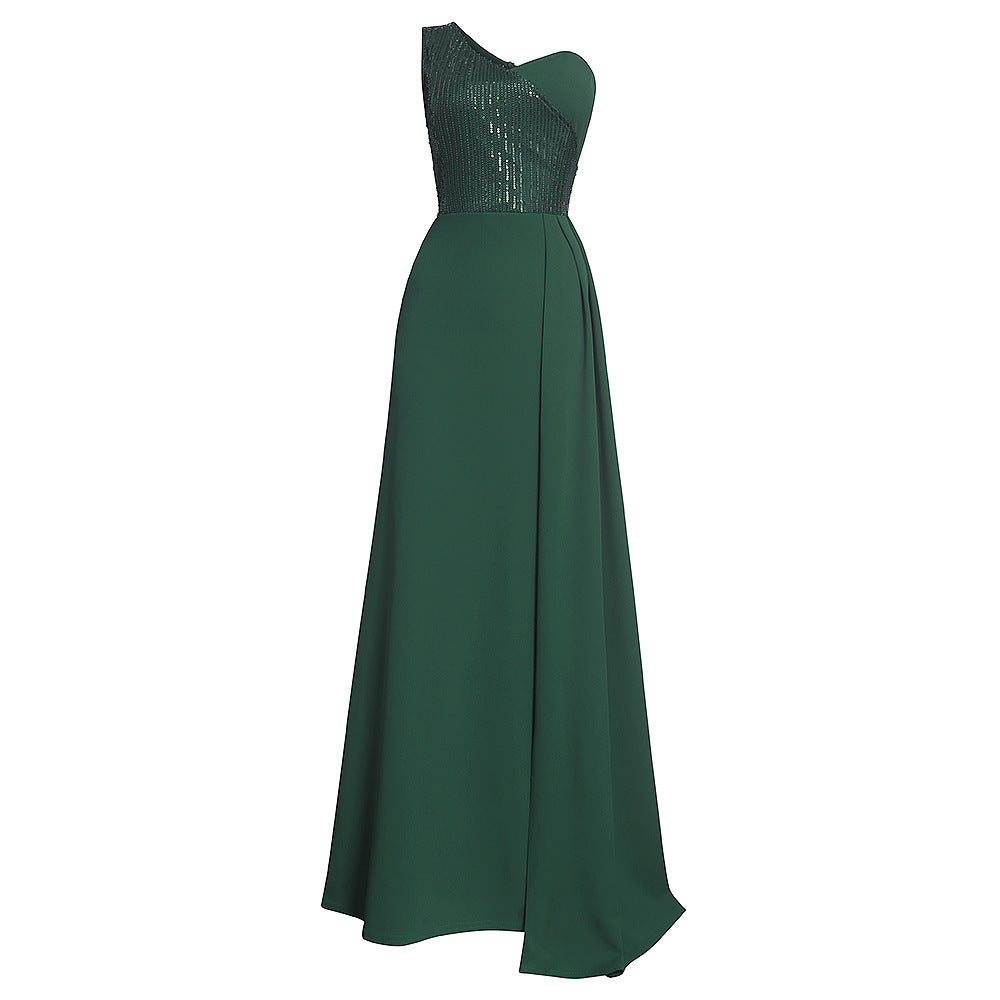 New European And American Foreign Trade African Women's Sloping Shoulder Sexy Long Dress