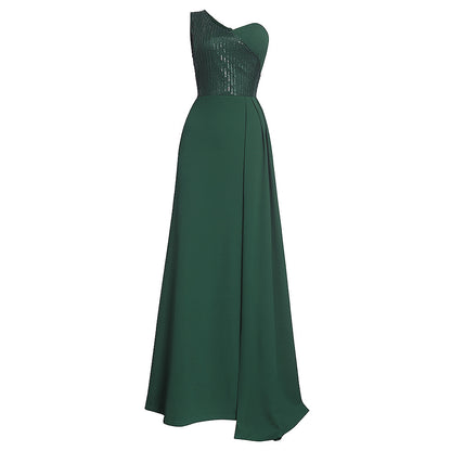 New European And American Foreign Trade African Women's Sloping Shoulder Sexy Long Dress