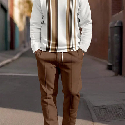 Fashion Men's Casual Sporty Round Neck Sweatshirt And Pants Two-piece Set