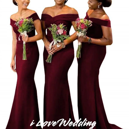 Women‘s Off Shoulder Bridesmaid Dresses Mermaid Sweetheart Evening Dresses Wedding Guest Dresses Corset Sweep Train Customized