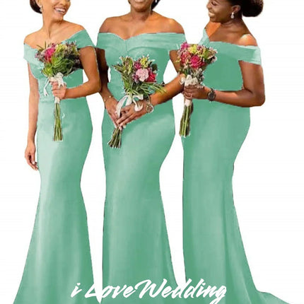 Women‘s Off Shoulder Bridesmaid Dresses Mermaid Sweetheart Evening Dresses Wedding Guest Dresses Corset Sweep Train Customized