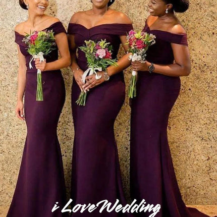Women‘s Off Shoulder Bridesmaid Dresses Mermaid Sweetheart Evening Dresses Wedding Guest Dresses Corset Sweep Train Customized