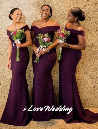 Women‘s Off Shoulder Bridesmaid Dresses Mermaid Sweetheart Evening Dresses Wedding Guest Dresses Corset Sweep Train Customized