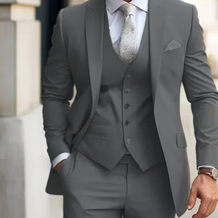 Men's Suits  Grey Costume Homme Slim Fit Formal Wedding Outfits 3 Piece Jacket Pants With Vest Custom Made 2024
