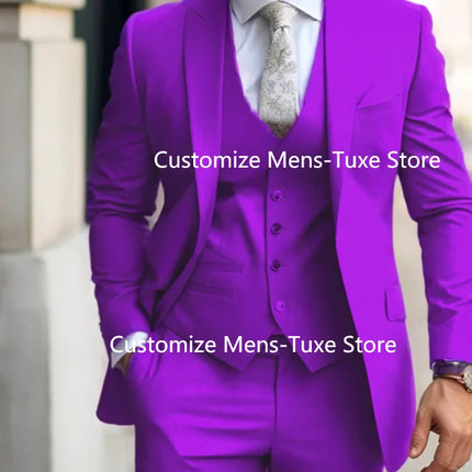 Men's Suits  Grey Costume Homme Slim Fit Formal Wedding Outfits 3 Piece Jacket Pants With Vest Custom Made 2024