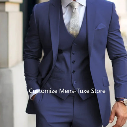Men's Suits  Grey Costume Homme Slim Fit Formal Wedding Outfits 3 Piece Jacket Pants With Vest Custom Made 2024