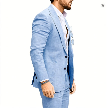 Mens Linen Suit for Beach Wedding Slim Fit 2 Piece Wedding Tuxedo for Men Casual Linen Suit Prom Party Suit