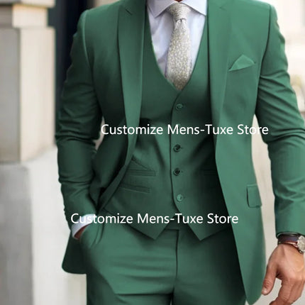 Men's Suits  Grey Costume Homme Slim Fit Formal Wedding Outfits 3 Piece Jacket Pants With Vest Custom Made 2024