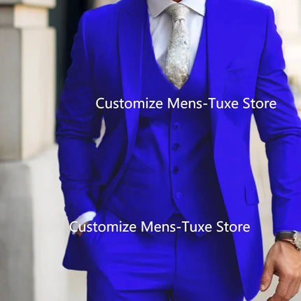 Men's Suits  Grey Costume Homme Slim Fit Formal Wedding Outfits 3 Piece Jacket Pants With Vest Custom Made 2024