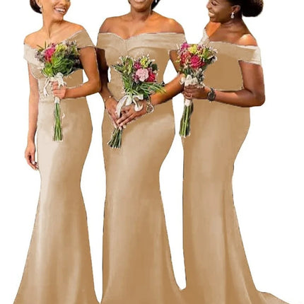 Women‘s Off Shoulder Bridesmaid Dresses Mermaid Sweetheart Evening Dresses Wedding Guest Dresses Corset Sweep Train Customized