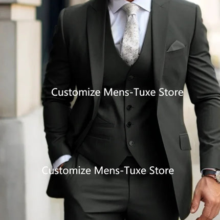 Men's Suits  Grey Costume Homme Slim Fit Formal Wedding Outfits 3 Piece Jacket Pants With Vest Custom Made 2024