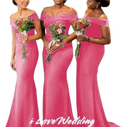 Women‘s Off Shoulder Bridesmaid Dresses Mermaid Sweetheart Evening Dresses Wedding Guest Dresses Corset Sweep Train Customized