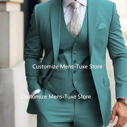Men's Suits  Grey Costume Homme Slim Fit Formal Wedding Outfits 3 Piece Jacket Pants With Vest Custom Made 2024