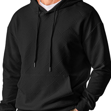 Long Sleeve Men Hoodies Sweatshirts Geometric Texture Sweatshirts for Men Casual Pollover Shirts with Kangaroo Pocket