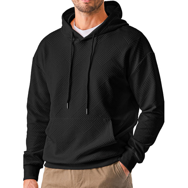 Long Sleeve Men Hoodies Sweatshirts Geometric Texture Sweatshirts for Men Casual Pollover Shirts with Kangaroo Pocket