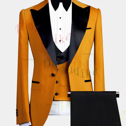 Thorndike Men's Suits 3 Pieces Peaked Lapel Fit Business Regular Prom Tuxedos For Wedding Blazer+Pants+Vest