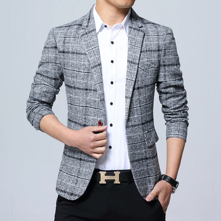 New Mens Blazers Slim Fit Suits for Men Business Formal Blazer Mens Wedding Suit Jackets Male Fashion Plaid Mens Blazer Jacket