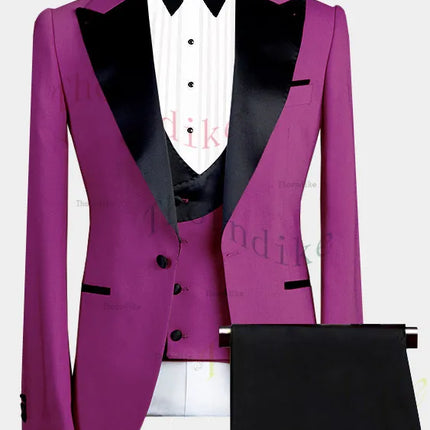 Thorndike Men's Suits 3 Pieces Peaked Lapel Fit Business Regular Prom Tuxedos For Wedding Blazer+Pants+Vest