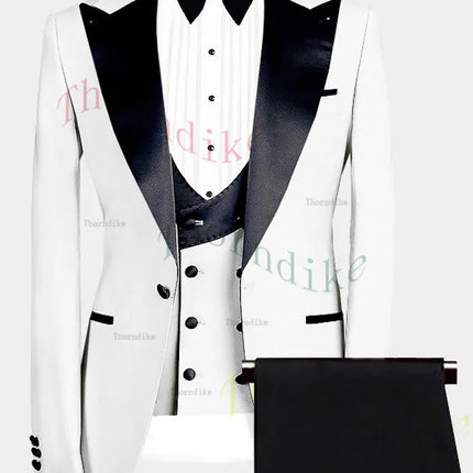 Thorndike Men's Suits 3 Pieces Peaked Lapel Fit Business Regular Prom Tuxedos For Wedding Blazer+Pants+Vest