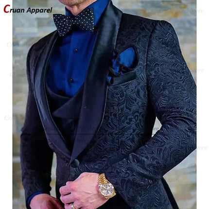 Luxury White Jacquard Suit Male Set Slim Fit Wedding Groom Dress Tuxedo Shawl Lapel Blazer Burgundy Velvet Vest Pants 3Pcs 2025