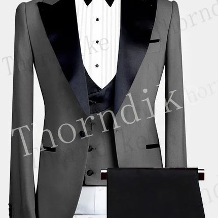 Thorndike Men's Suits 3 Pieces Peaked Lapel Fit Business Regular Prom Tuxedos For Wedding Blazer+Pants+Vest