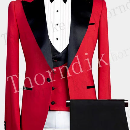 Thorndike Men's Suits 3 Pieces Peaked Lapel Fit Business Regular Prom Tuxedos For Wedding Blazer+Pants+Vest