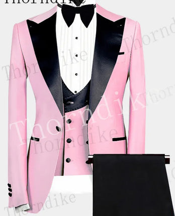 Thorndike Men's Suits 3 Pieces Peaked Lapel Fit Business Regular Prom Tuxedos For Wedding Blazer+Pants+Vest