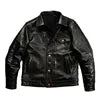 Customized Wholesale High Quality Genuine Leather Clothes Vintage Turn-down Collar Motorcycle Washed Cowskin Jacket Men