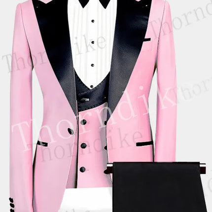 Thorndike Men's Suits 3 Pieces Peaked Lapel Fit Business Regular Prom Tuxedos For Wedding Blazer+Pants+Vest