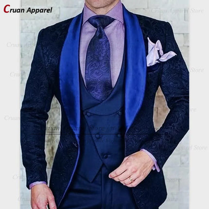 Luxury White Jacquard Suit Male Set Slim Fit Wedding Groom Dress Tuxedo Shawl Lapel Blazer Burgundy Velvet Vest Pants 3Pcs 2025