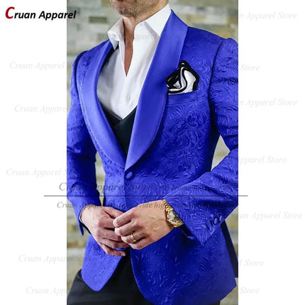Luxury White Jacquard Suit Male Set Slim Fit Wedding Groom Dress Tuxedo Shawl Lapel Blazer Burgundy Velvet Vest Pants 3Pcs 2025