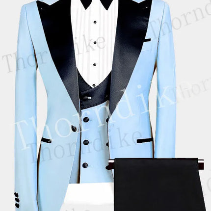 Thorndike Men's Suits 3 Pieces Peaked Lapel Fit Business Regular Prom Tuxedos For Wedding Blazer+Pants+Vest