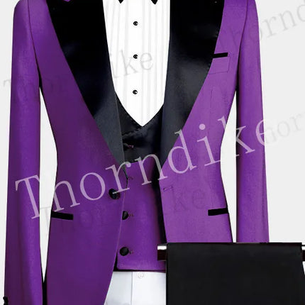 Thorndike Men's Suits 3 Pieces Peaked Lapel Fit Business Regular Prom Tuxedos For Wedding Blazer+Pants+Vest