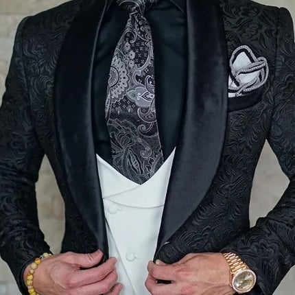 Luxury White Jacquard Suit Male Set Slim Fit Wedding Groom Dress Tuxedo Shawl Lapel Blazer Burgundy Velvet Vest Pants 3Pcs 2025
