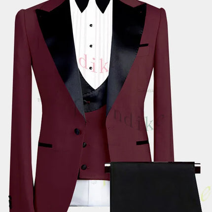 Thorndike Men's Suits 3 Pieces Peaked Lapel Fit Business Regular Prom Tuxedos For Wedding Blazer+Pants+Vest