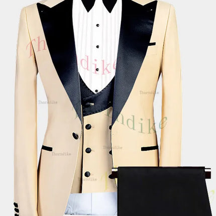 Thorndike Men's Suits 3 Pieces Peaked Lapel Fit Business Regular Prom Tuxedos For Wedding Blazer+Pants+Vest