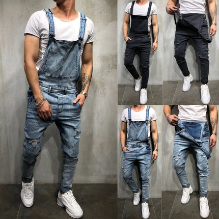 Fashion Men's Ripped Jeans Jumpsuits Hi Street Distressed Denim Bib Overalls For Man Suspender Pants Size S-XXXL