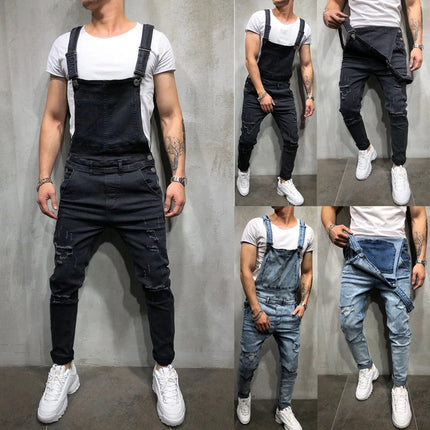 Fashion Men's Ripped Jeans Jumpsuits Hi Street Distressed Denim Bib Overalls For Man Suspender Pants Size S-XXXL