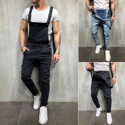 Fashion Men's Ripped Jeans Jumpsuits Hi Street Distressed Denim Bib Overalls For Man Suspender Pants Size S-XXXL