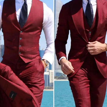 Classy Wedding Tuxedos Suits Slim Fit Bridegroom For Men 3 Pieces Groomsmen Suit Male Cheap Formal Business  (Jacket+Vest+Pants）
